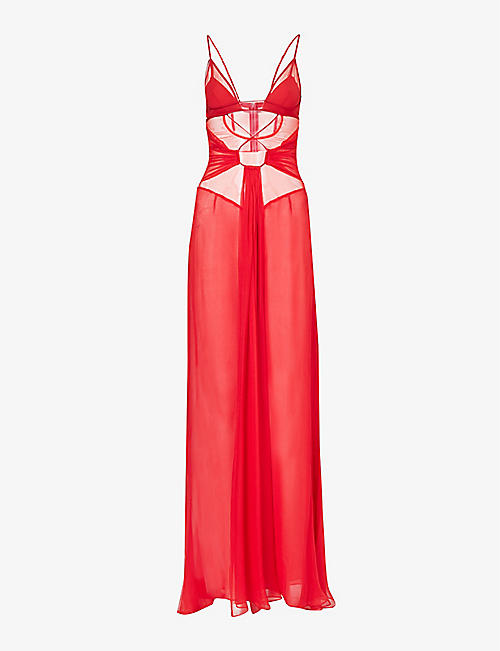 NENSI DOJAKA: Sheer-panel cut-out silk maxi dress