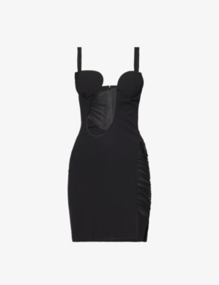 Nensi Dojaka Womens Black Black Asymmetrical Cut-out Stretch-woven Mini Dress