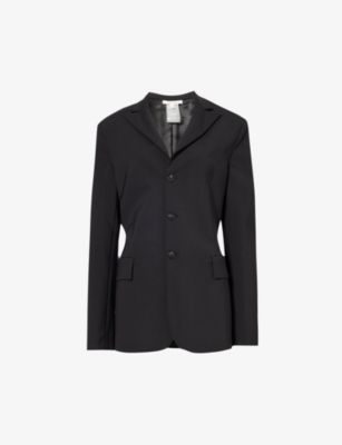 Shop Nensi Dojaka Womens Black Black Single-breasted Padded-shoulder Stretch-wool Blazer