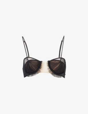 Shop Nensi Dojaka Womens Black Black Flower Semi-sheer Tulle Bra