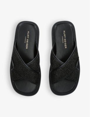 Shop Kurt Geiger London Men's Black Owen Crossover-strap Flat Raffia Sandals
