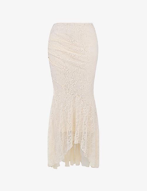 HOUSE OF CB: Therese asymmetric-hem stretch-lace maxi skirt