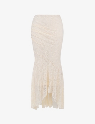 Shop House Of Cb Women's Vintage Cream Therese Asymmetric-hem Stretch-lace Maxi Skirt