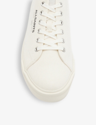 Shop Allsaints Men's Off White Undergound Logo-embossed Leather Low-top Trainers