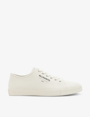 Shop Allsaints Men's Off White Undergound Logo-embossed Leather Low-top Trainers