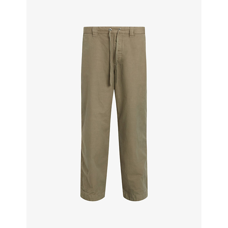 Shop Allsaints Buck Tapered-leg Relaxed-fit Organic-cotton Trousers In Military Green