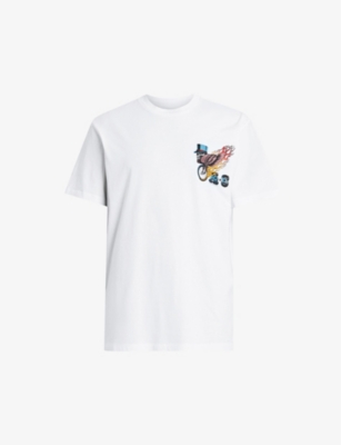 Shop Allsaints Men's Optic White Roller Graphic-print Organic-cotton T-shirt