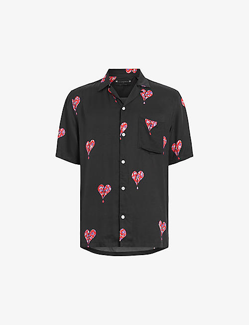 ALLSAINTS: Ikuma heart-print relaxed-fit woven shirt