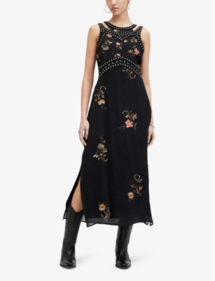ALLSAINTS: Jessie Tanana floral-print stud-embellished woven midi dress