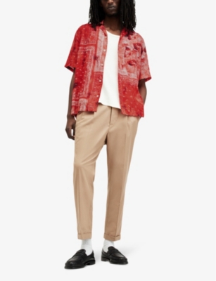 Shop Allsaints Tijuana Banana-print Relaxed-fit Organic-cotton Shirt In Apple Red