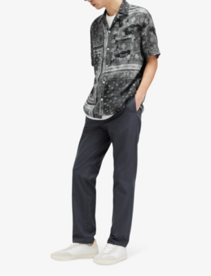 Shop Allsaints Men's Jet Black Tijuana Banana-print Relaxed-fit Organic-cotton Shirt