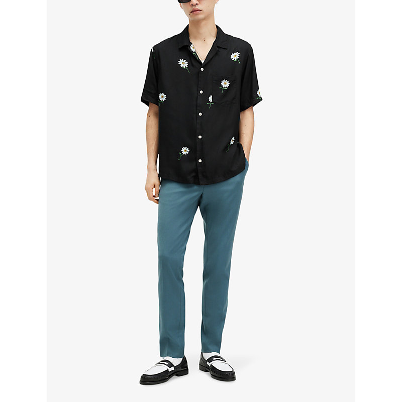 Shop Allsaints Daisical Floral-print Relaxed-fit Woven Shirt In Jet Black