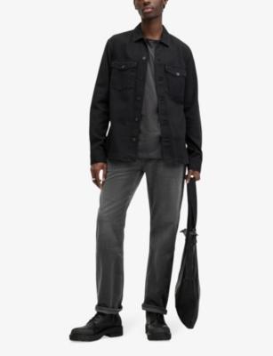 Shop Allsaints Men's Jet Black Curtis Mid-rise Straight-fit Stretch-cord Trousers