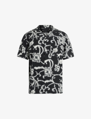 Allsaints Webb Relaxed Fit Button Down Camp Shirt In Jet Black