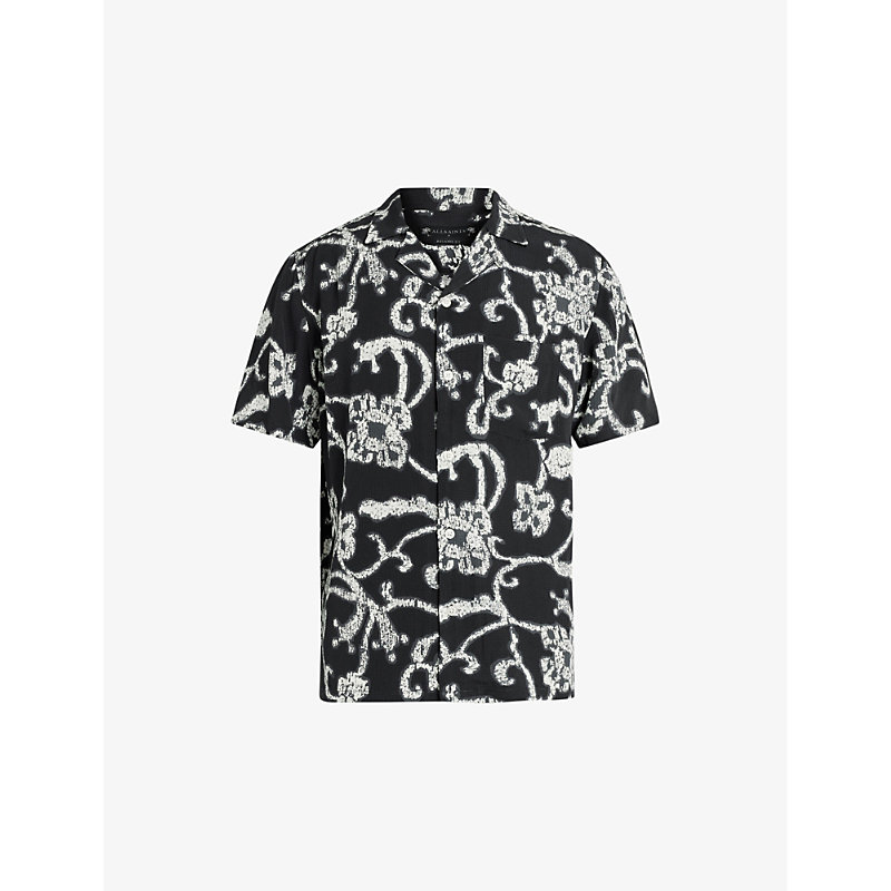 Allsaints Webb Relaxed Fit Button Down Camp Shirt In Jet Black