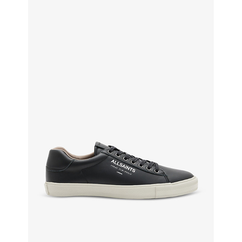 Allsaints Mens Black Underground Logo-embossed Leather Low-top Trainers