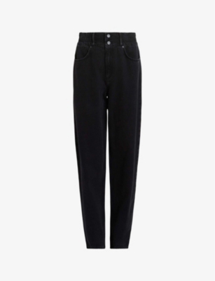 Allsaints Hailey High Rise Tapered Jeans In Black In Black