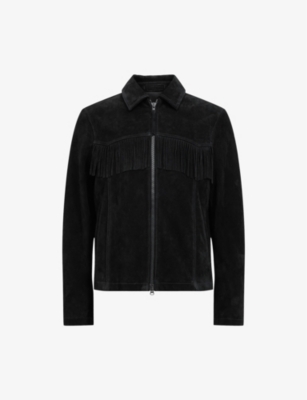 Shop Allsaints Men's Black Warren Tassel Suede Jacket