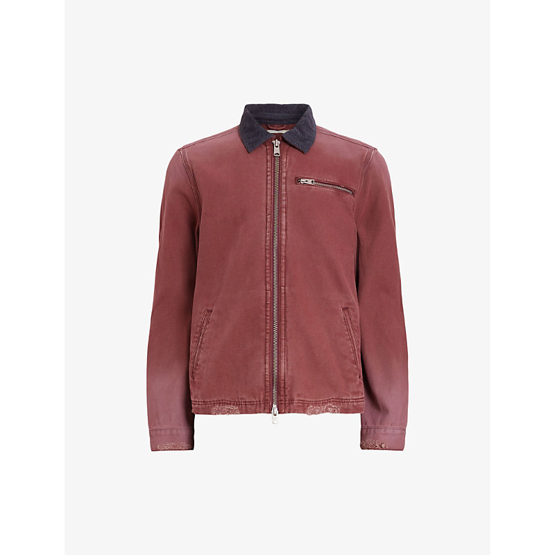 Shop Allsaints Men's Imperial Red Rothwell Regular-fit Long-sleeve Canvas Jacket