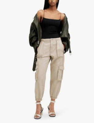 ALLSAINTS: Frieda tapered-leg high-rise denim-blend cargo trousers