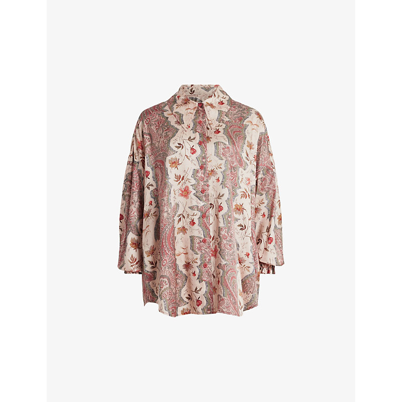 Allsaints Womens Clay Pink Charli Cascade Relaxed-fit Silk-blend Shirt