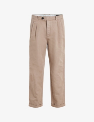 Shop Allsaints Men's Chestnut Brown Sainte Pleated Cotton And Linen Trousers