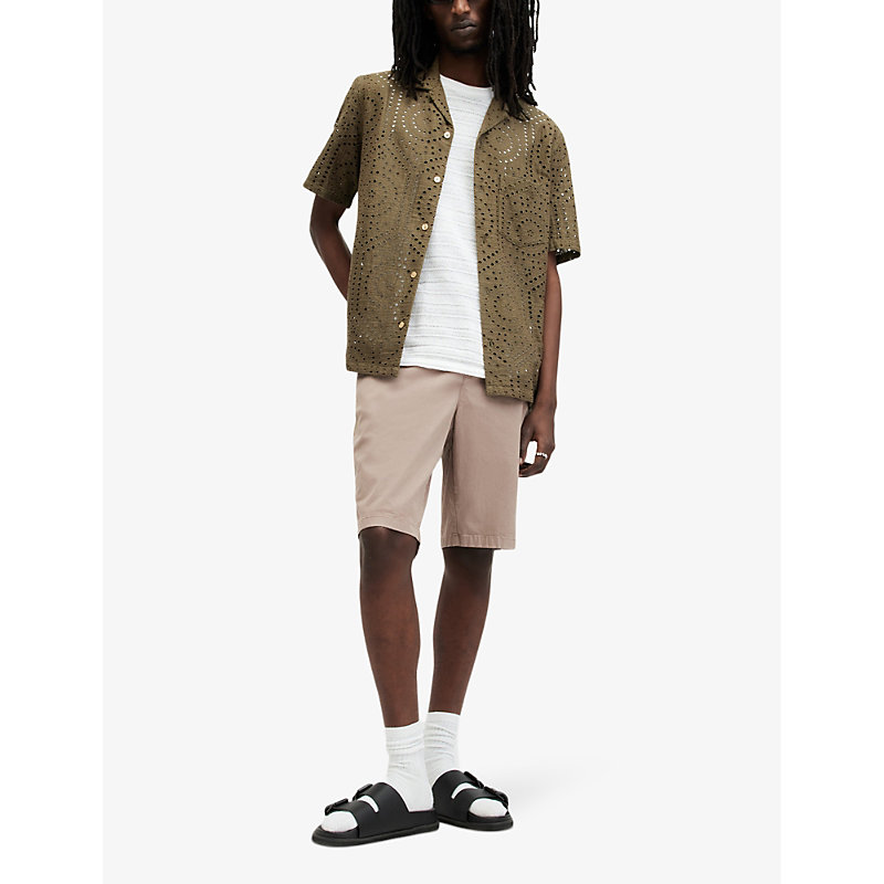 Shop Allsaints Men's Chestnut Brown Troy Elasticated-waist Slim-fit Stretch Organic-cotton Shorts