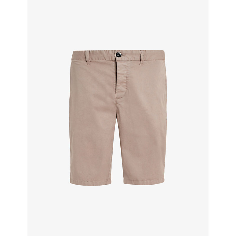 Shop Allsaints Mens Chestnut Brown Troy Elasticated-waist Slim-fit Stretch Organic-cotton Shorts