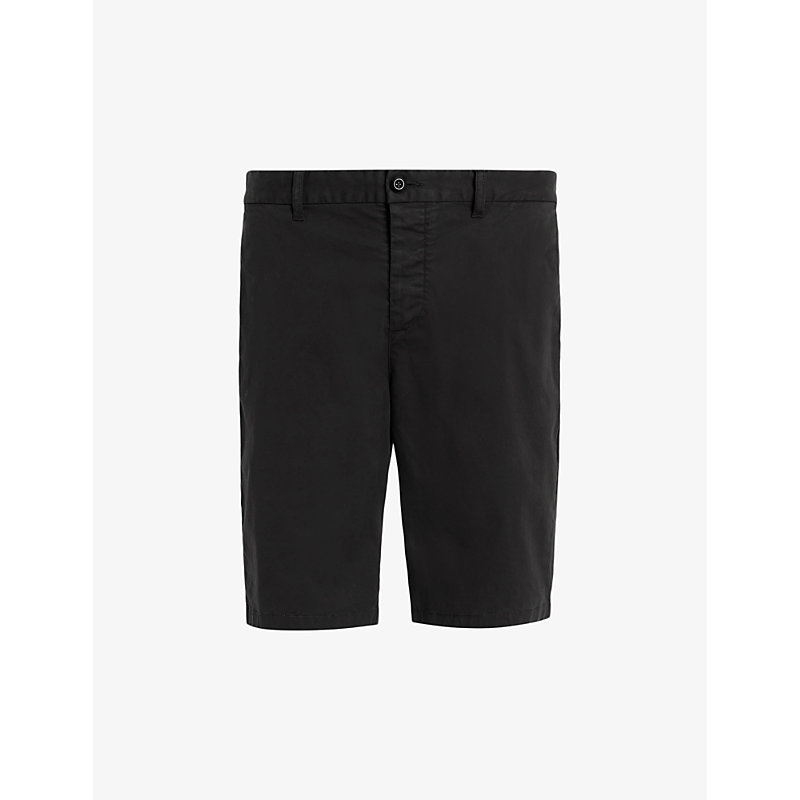 Shop Allsaints Men's Liquorice Blac Troy Elasticated-waist Slim-fit Stretch Organic-cotton Shorts