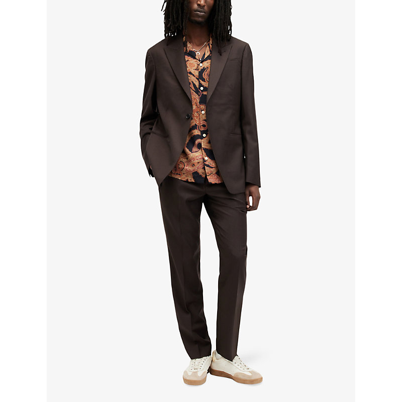 Shop Allsaints Mens Tan Brown Thorpe Single-breasted Pinstripe Wool And Recycled Polyester-blend Blazer