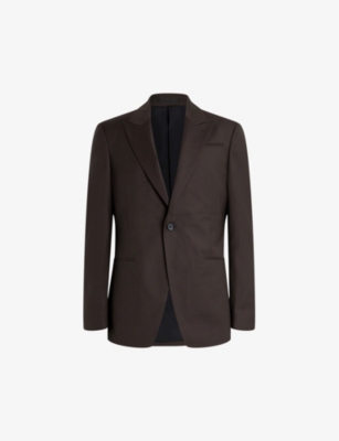 Allsaints Mens Tan Brown Thorpe Single-breasted Pinstripe Wool And Recycled Polyester-blend Blazer