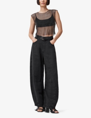 Allsaints Calytrix Sparkle Mesh Crop Top In Black