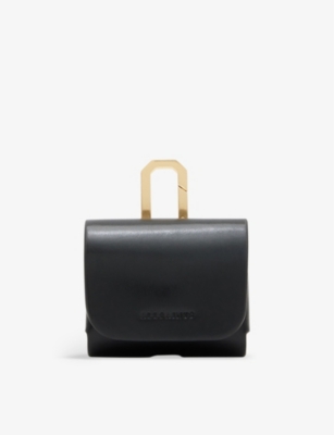 Shop Allsaints Women's Black Logo-debossed Leather Airpod Case