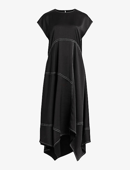 ALLSAINTS: Agnes panelled asymmetric-hem stretch-woven maxi dress