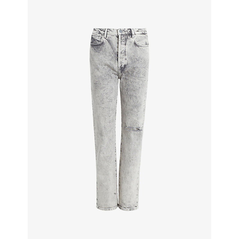 Shop Allsaints Edie Straight-leg High-rise Stretch-denim Jeans In Snow Grey