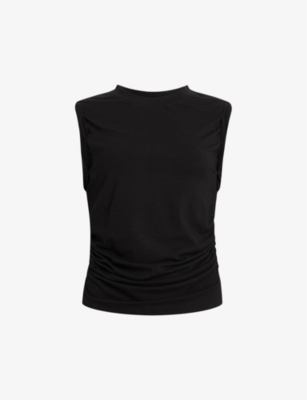 Shop Allsaints Women's Black West Rolled-sleeve Slim-fit Stretch Organic-cotton Tank