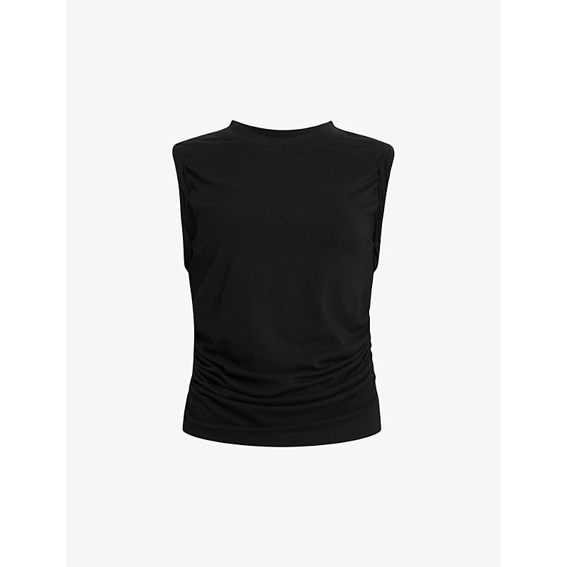 Shop Allsaints West Rolled-sleeve Slim-fit Stretch Organic-cotton Tank In Black