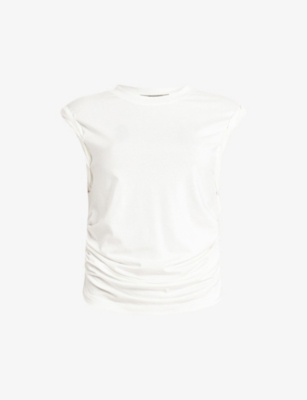 Allsaints Womens Chalk White West Rolled-sleeve Slim-fit Stretch Organic-cotton Tank