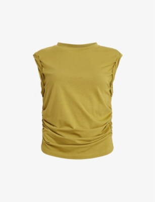 Shop Allsaints Women's Golden Palm Gr West Rolled-sleeve Slim-fit Stretch Organic-cotton Tank