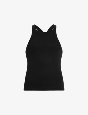 Shop Allsaints Women's Black Sofia Round-neck Stretch-cotton Tank Top