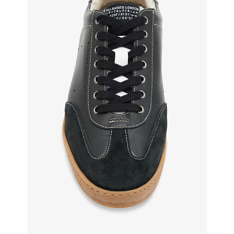 Shop Allsaints Leo Logo-print Low-top Leather Trainers In Black
