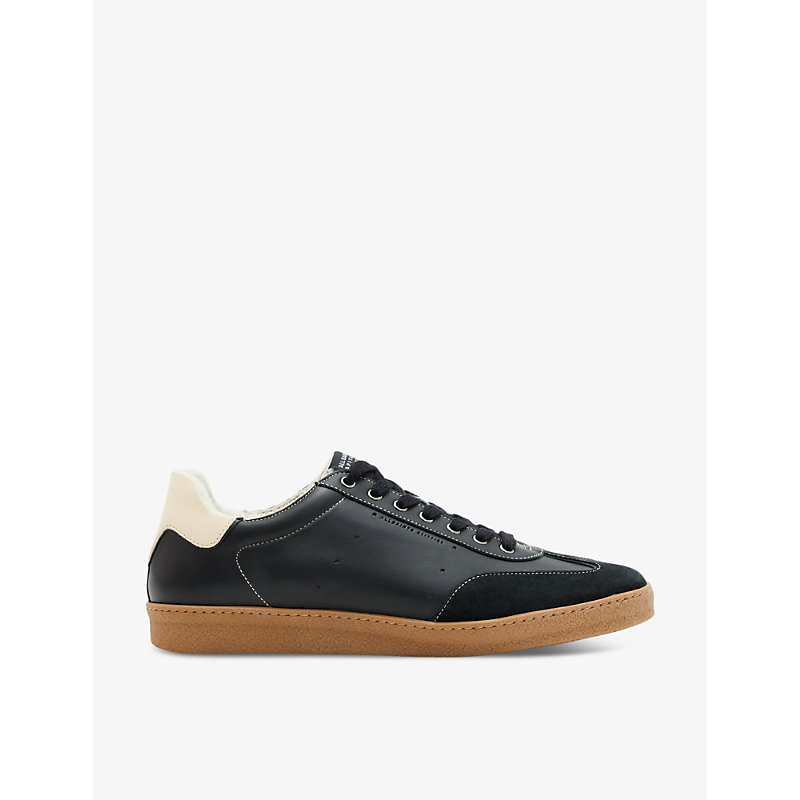 Shop Allsaints Leo Logo-print Low-top Leather Trainers In Black