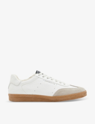 Allsaints Leo Logo-print Low-top Leather Trainers In White/sand