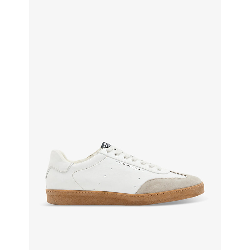 Allsaints Leo Logo-print Low-top Leather Trainers In White/sand