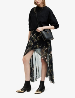 ALLSAINTS: Slvina Oto floral-print asymmetric woven midi skirt