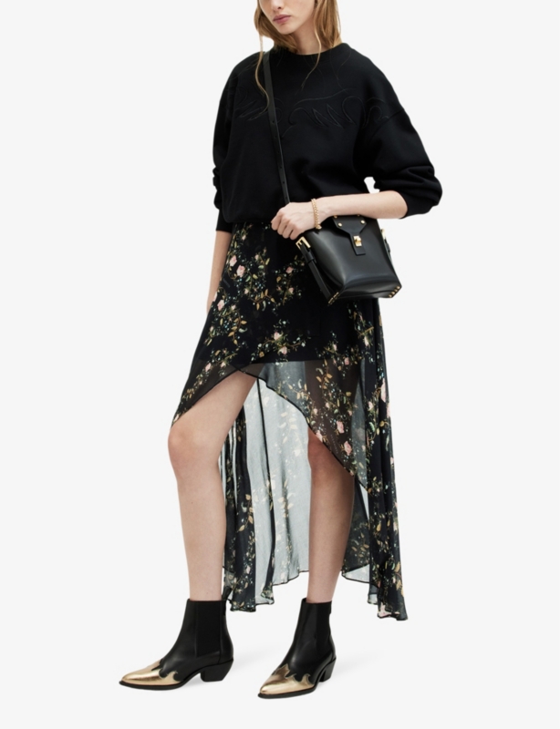 Slvina Oto floral-print asymmetric woven midi skirt