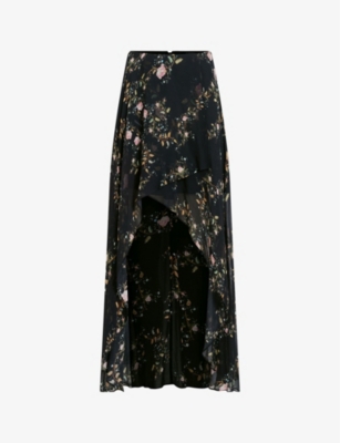 ALLSAINTS: Slvina Oto floral-print asymmetric woven midi skirt
