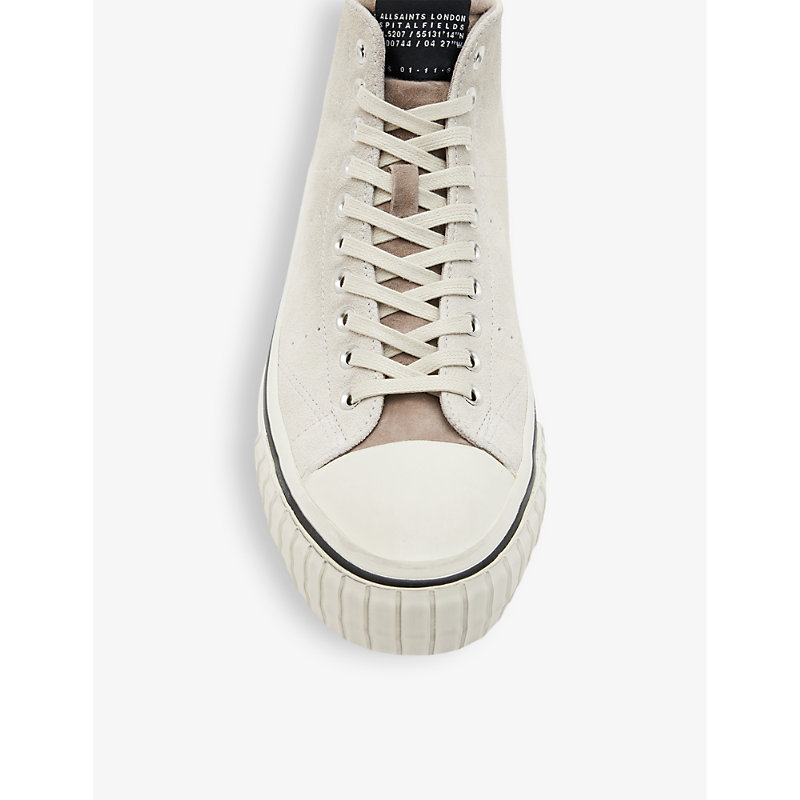 Shop Allsaints Lewis Logo-embossed Suede High-top Trainers In Chalk White