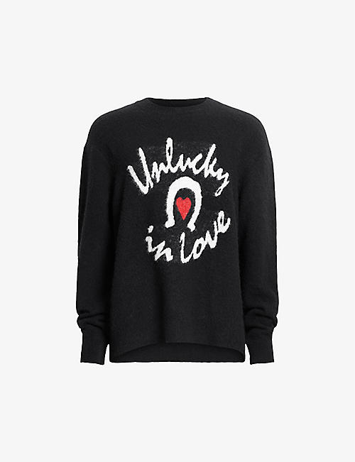 ALLSAINTS: Lucky Love slogan-intarsia knitted jumper