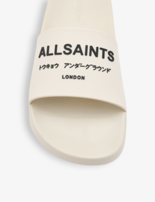 Shop Allsaints Underground Logo-debossedrubber Sliders In White